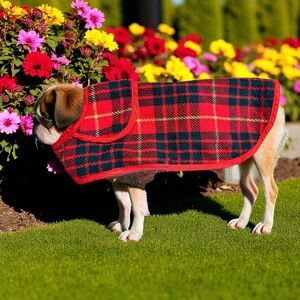 Vintage Mid Century Wool Plaid Dog Sweater Jacket S-M